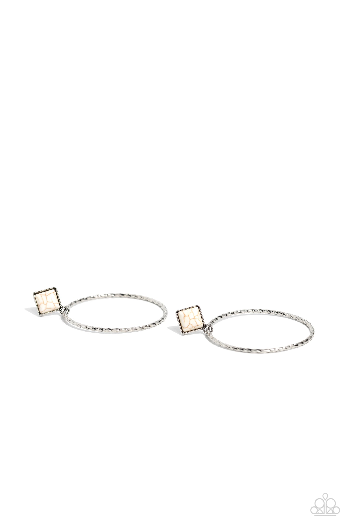 Canyon Circlet - White Crackle Stone Silver Oval Post Earrings