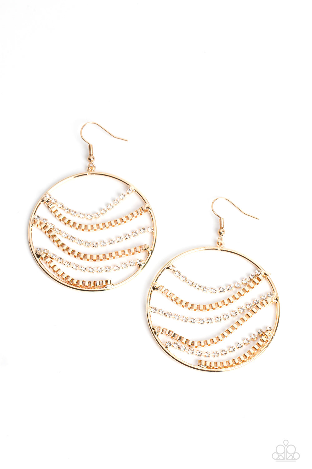 Fighting Fortune - Gold Rhinestone Chain Circle Fishhook Earrings