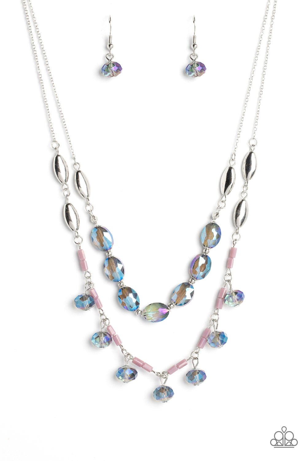 Sheen Season - Blue UV Bead Silver Layered Short Necklace