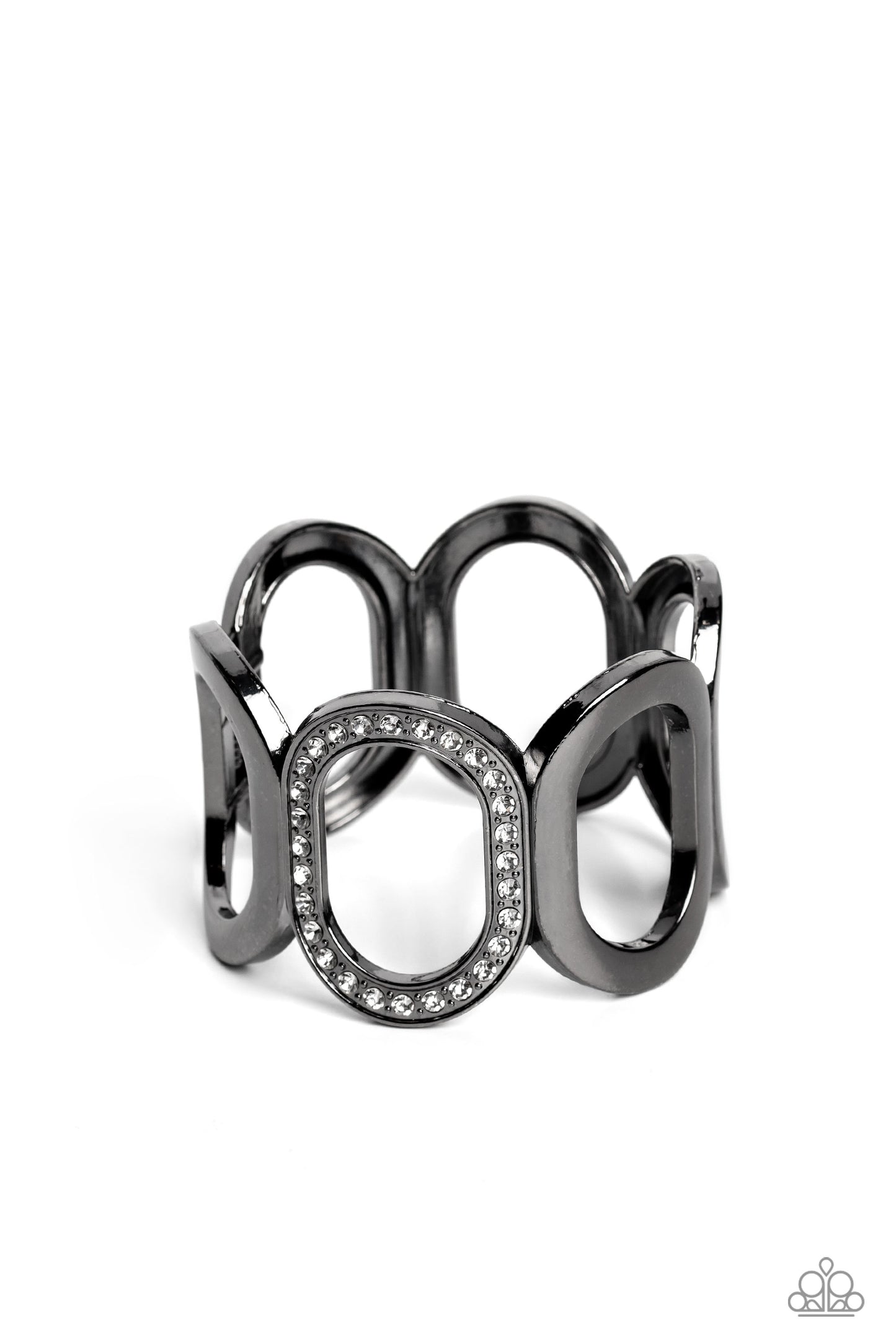 Opulent Ovals - Black Gunmetal Rhinestone Stretchy Bracelet