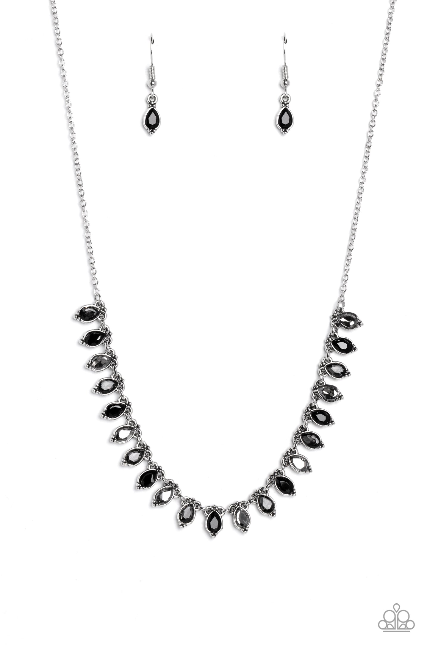 Fairy Light Fashion - Black Rhinestone Silver Short Necklace