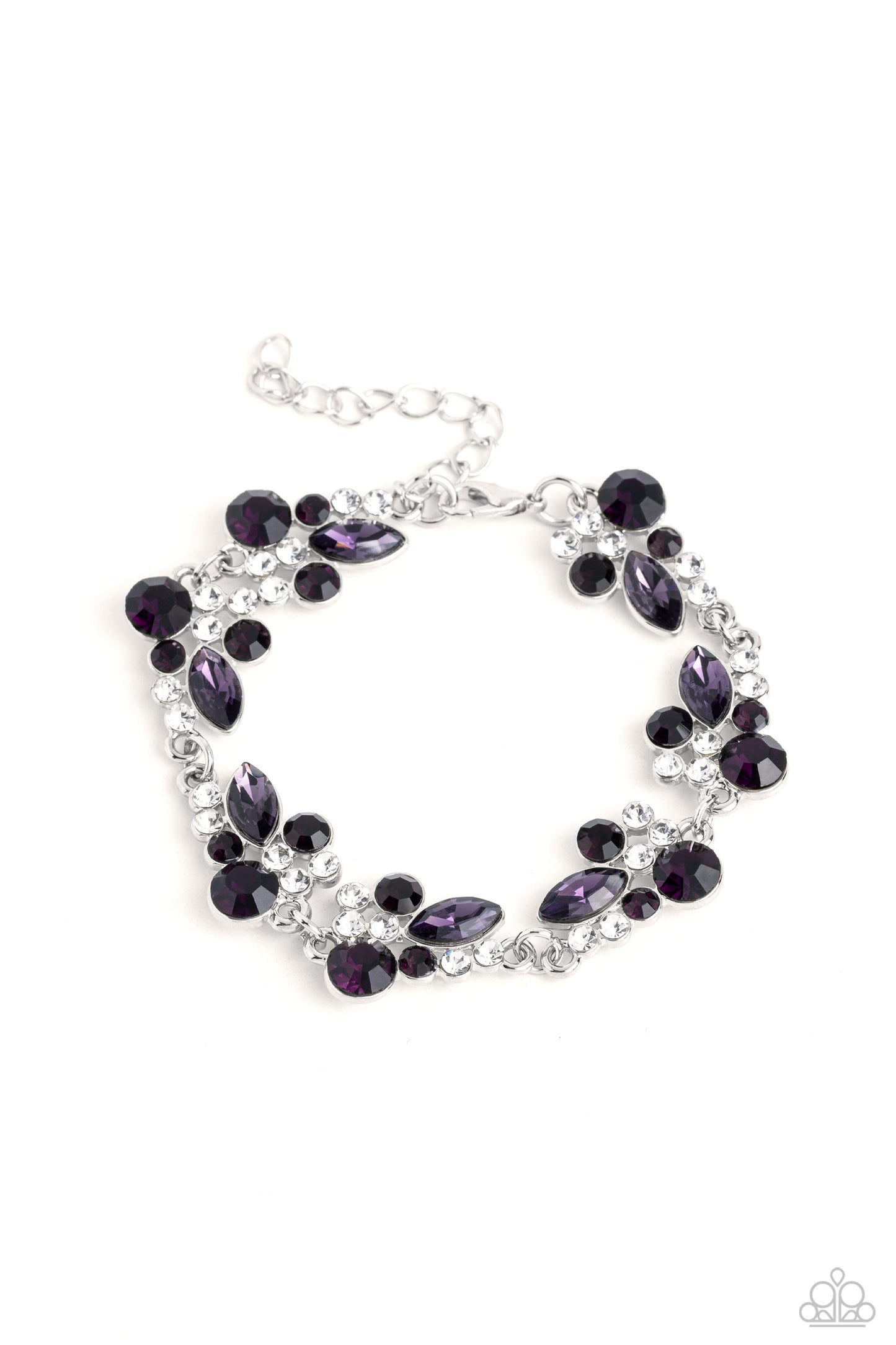 Poolside Perfection - Purple and White Rhinestone Silver Clasp Bracelet