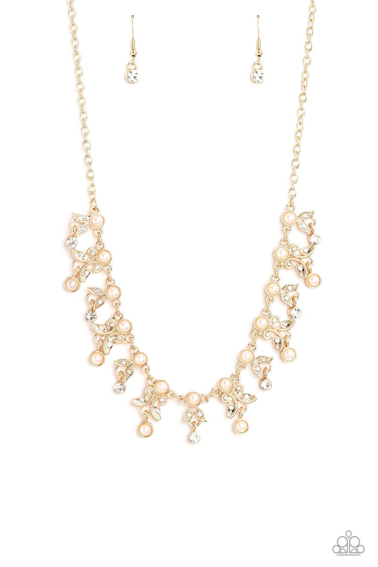 Garden Princess - Gold Pearl and Gem Leaf Short Necklace