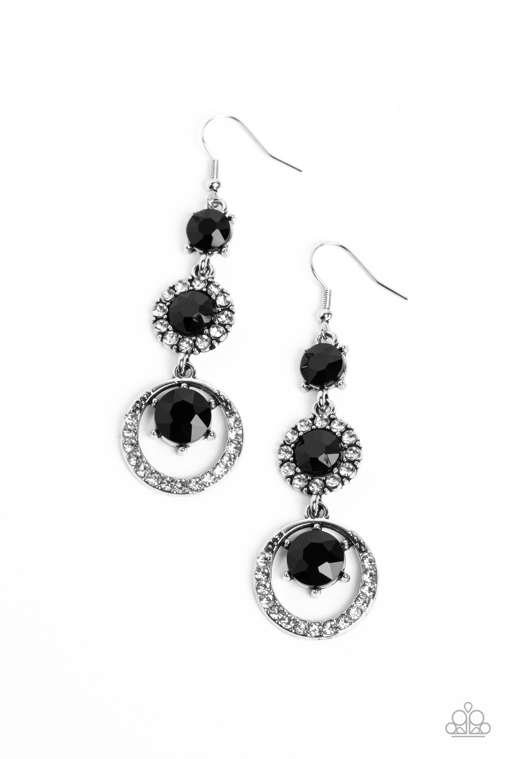 Enchanting Effulgence - Black Gem Silver Fishhook Earrings