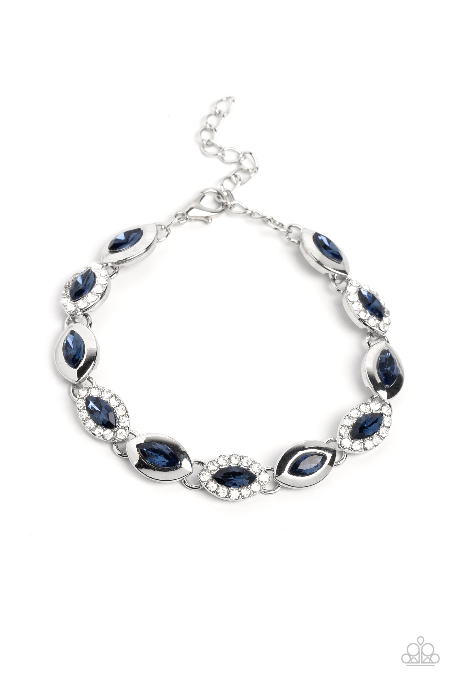 Some Serious Sparkle - Blue Gems and White Rhinestone Silver Clasp Bracelet