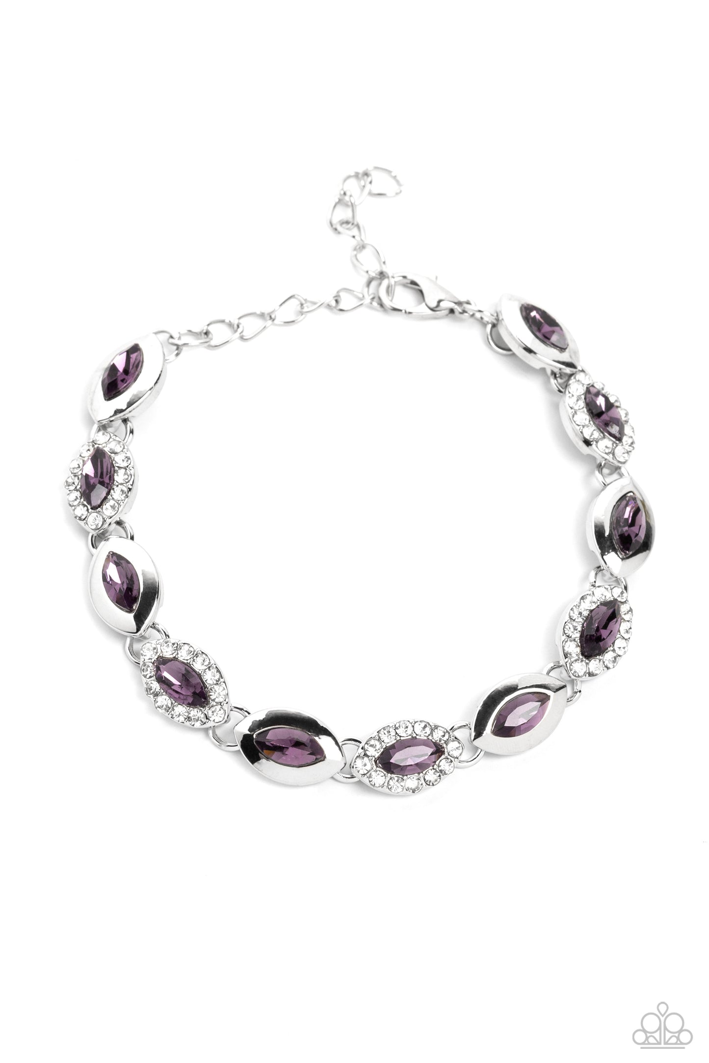 Some Serious Sparkle - Purple Gems and White Rhinestone Silver Clasp Bracelet