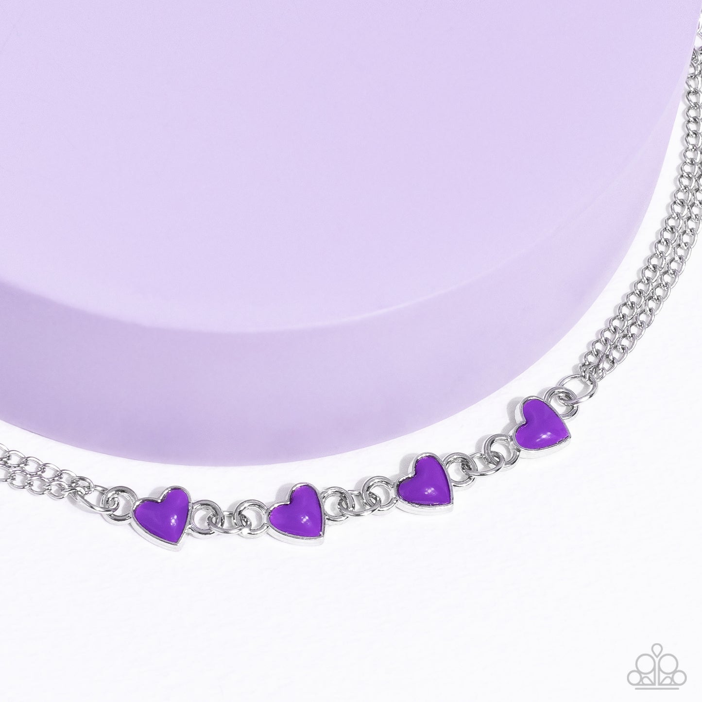 Smitten Sweethearts - Purple Heart Pendants Silver Clasp Bracelet