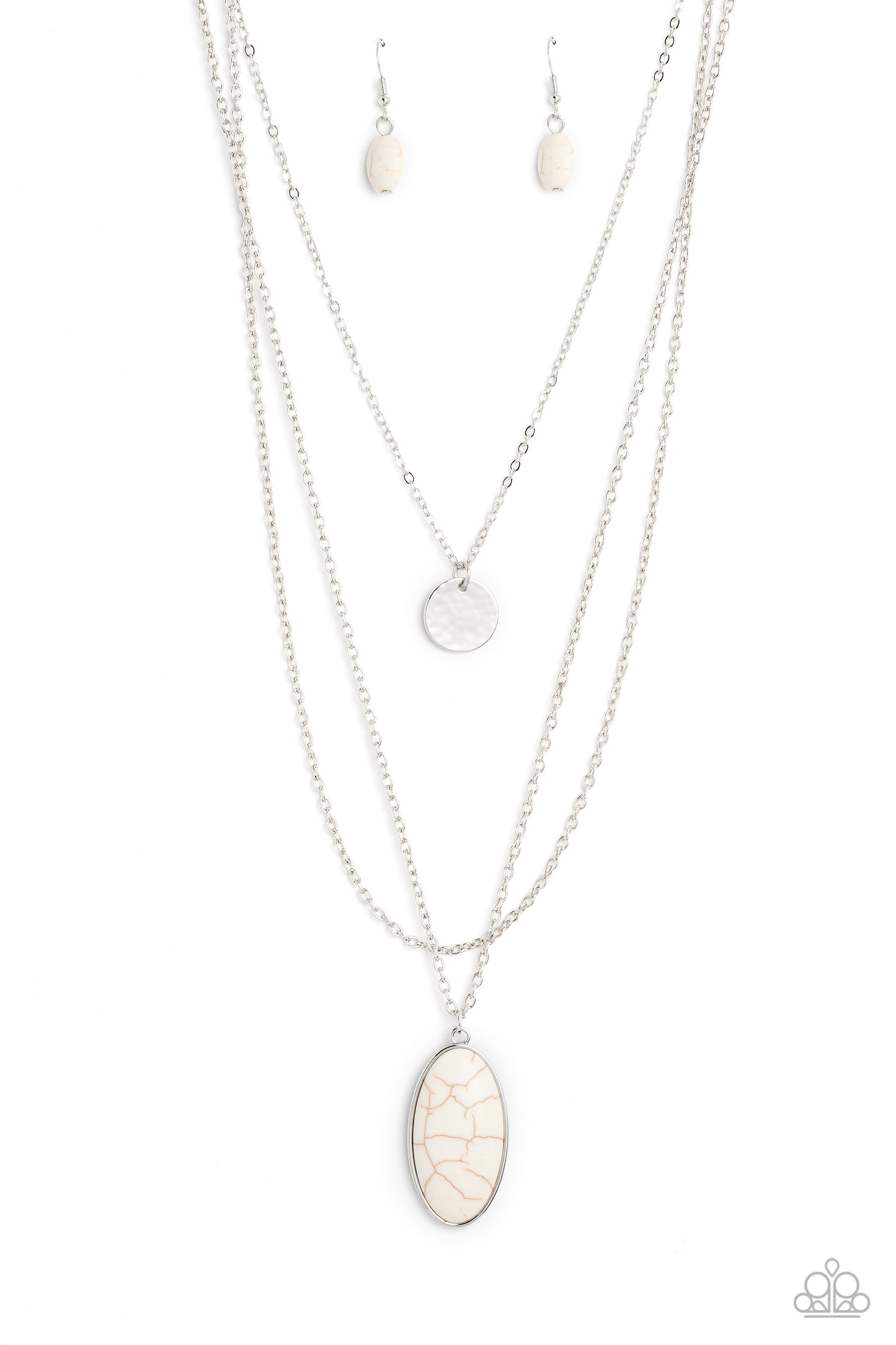 Perennial Phenomena - White Crackle Stone Silver Short-to-Long-Layered Necklace