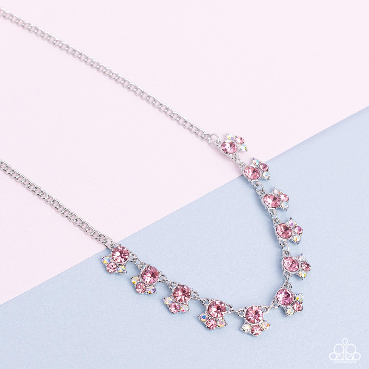 Tabloid Treasure - Pink and Mermaid Iridescent Rhinestone Silver Short Necklace