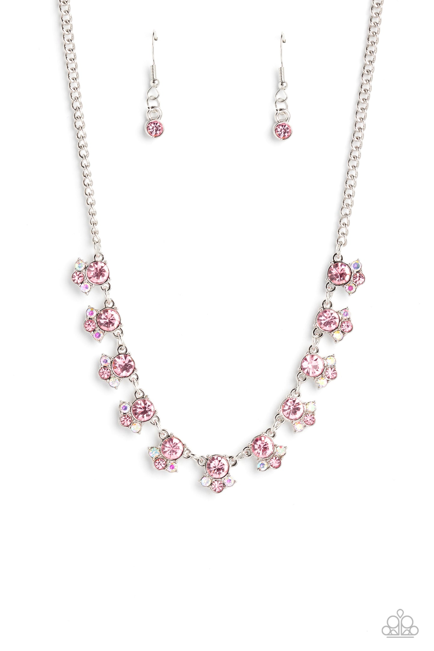 Tabloid Treasure - Pink and Mermaid Iridescent Rhinestone Silver Short Necklace