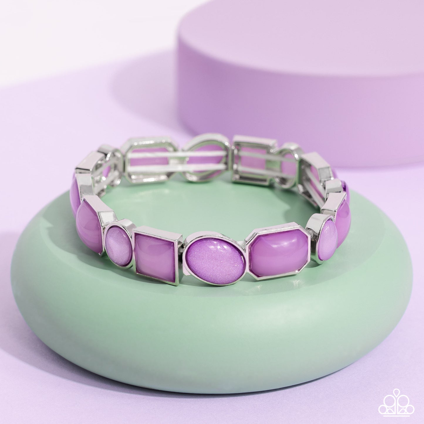 Giving Geometrics - Purple Bead Silver Stretchy Bracelet