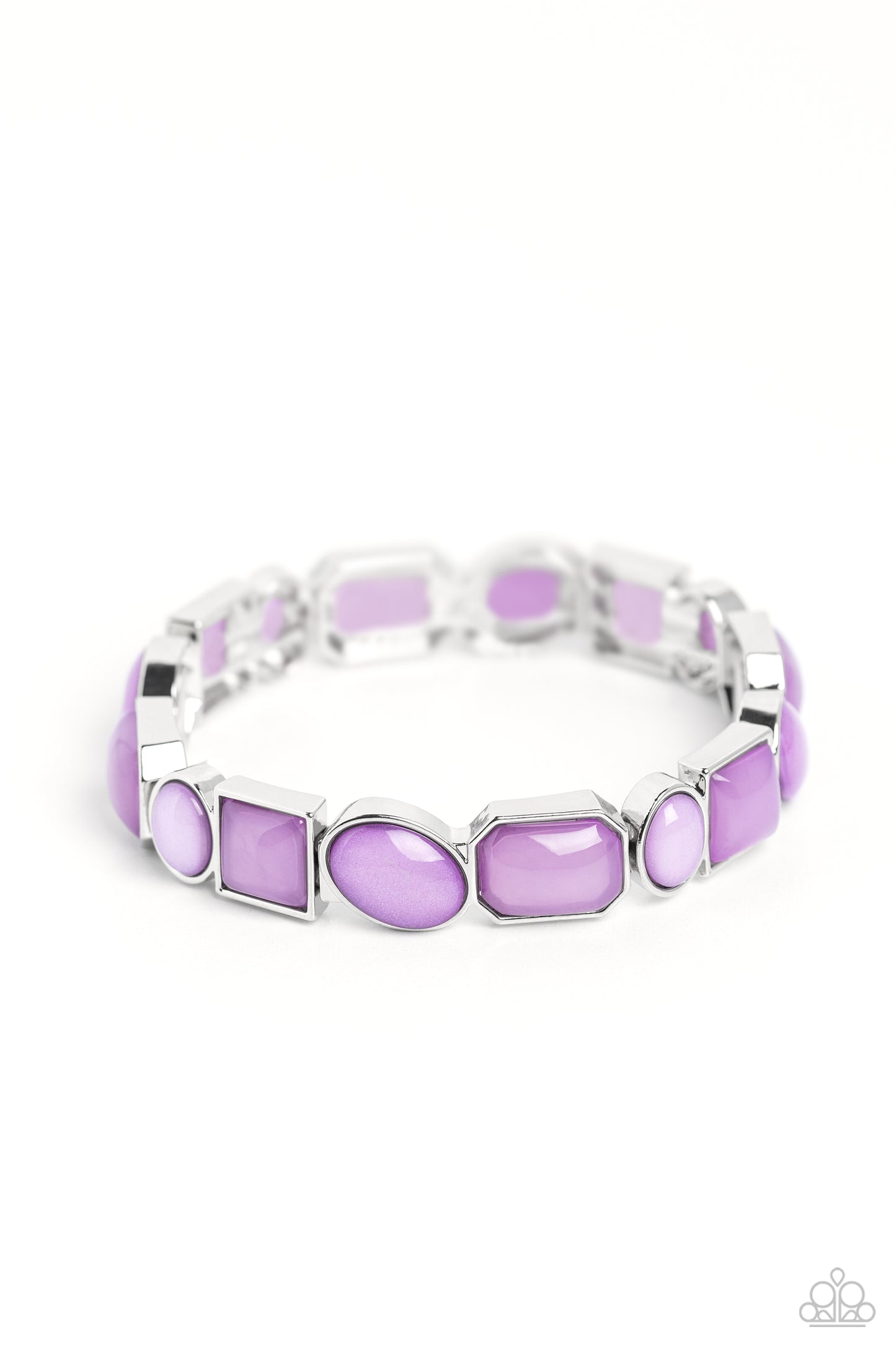Giving Geometrics - Purple Bead Silver Stretchy Bracelet