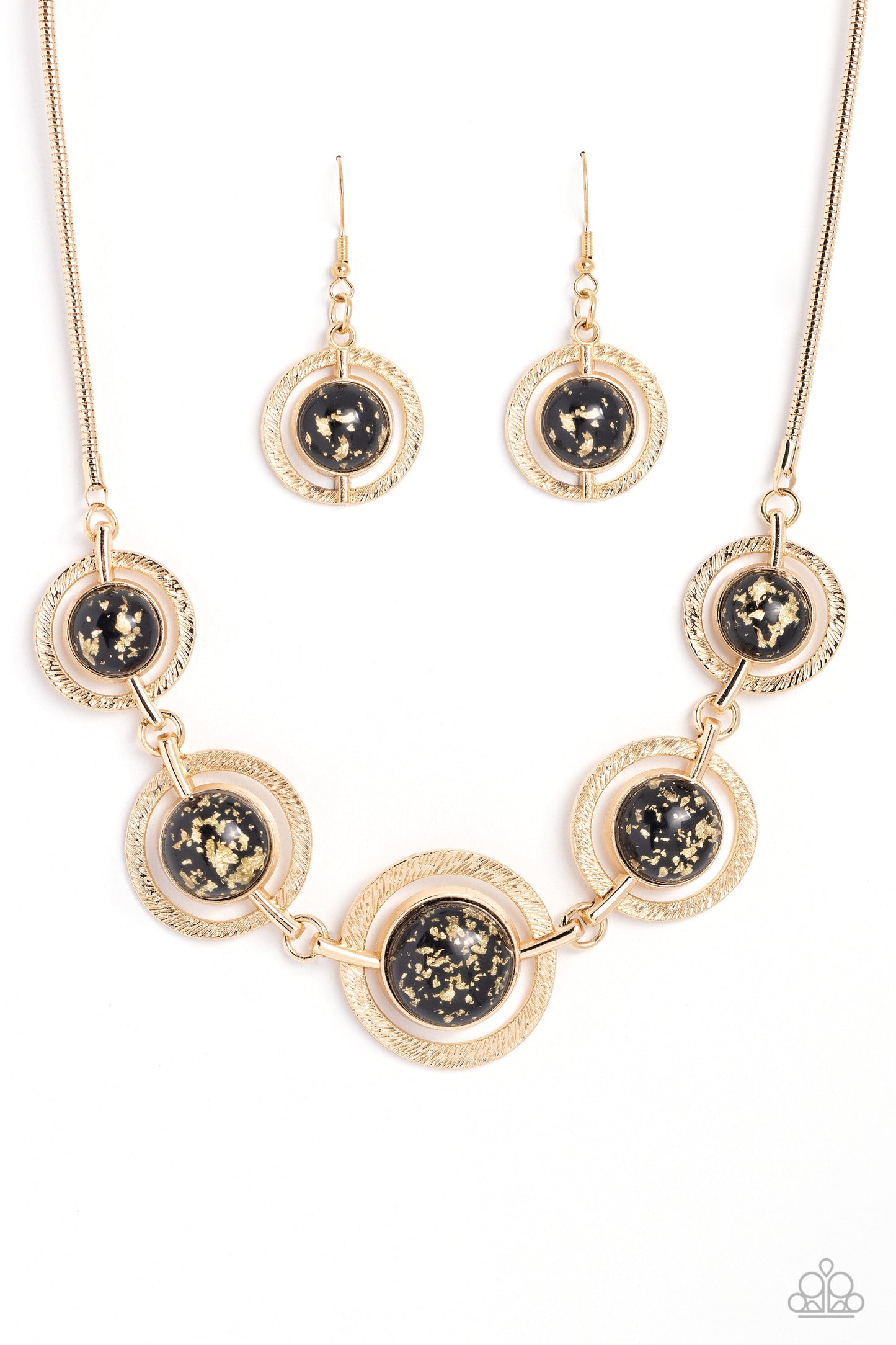 Sophisticated Showcase - Black Gold Flecked Circle Short Necklace