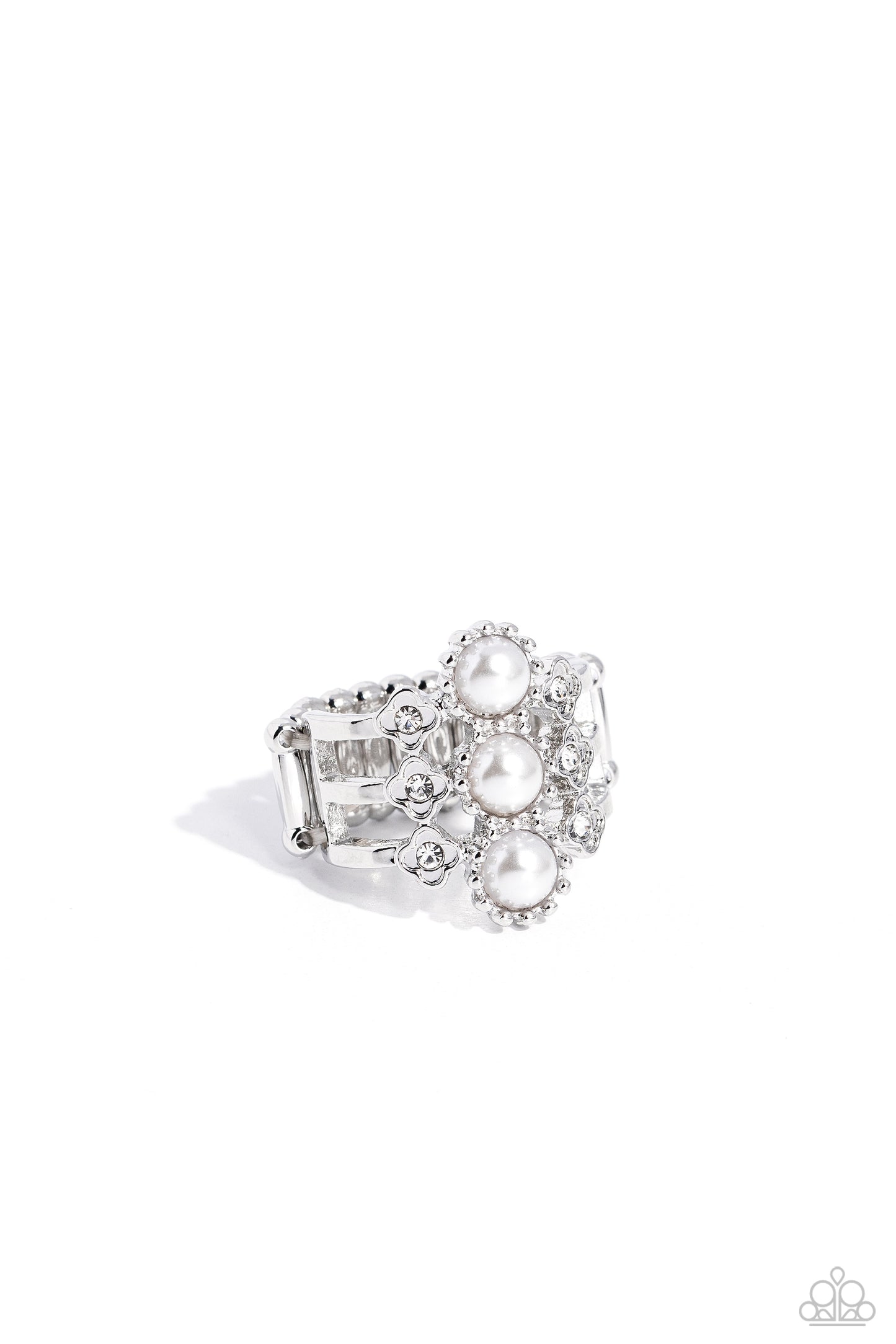 Layered Light - White Pearl Silver Ring