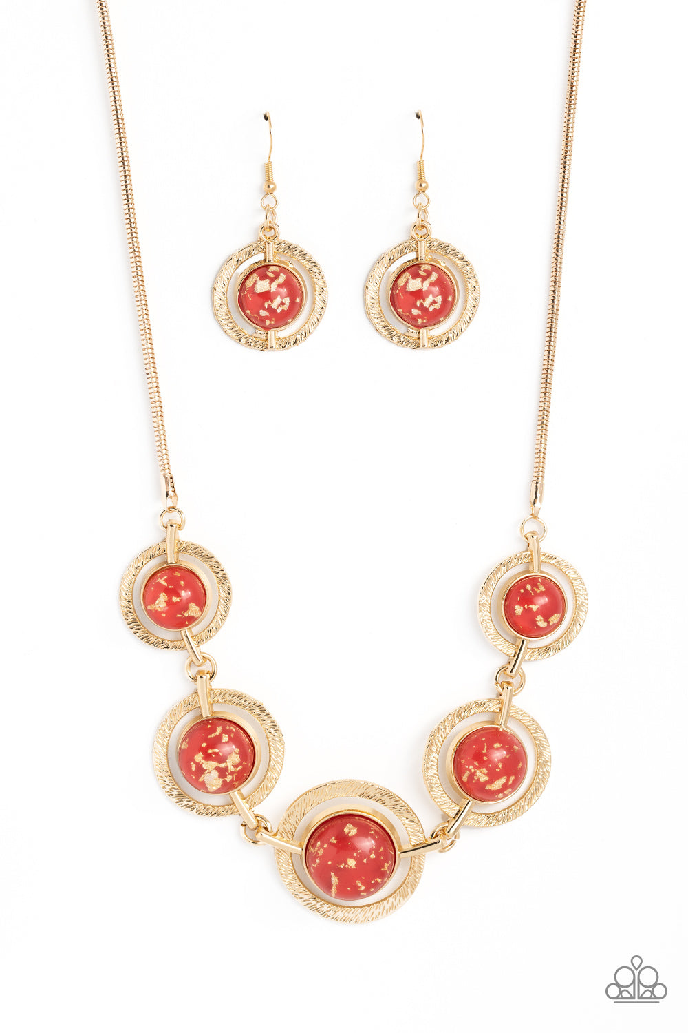 Sophisticated Showcase - Red Gold Flecked Circle Short Necklace
