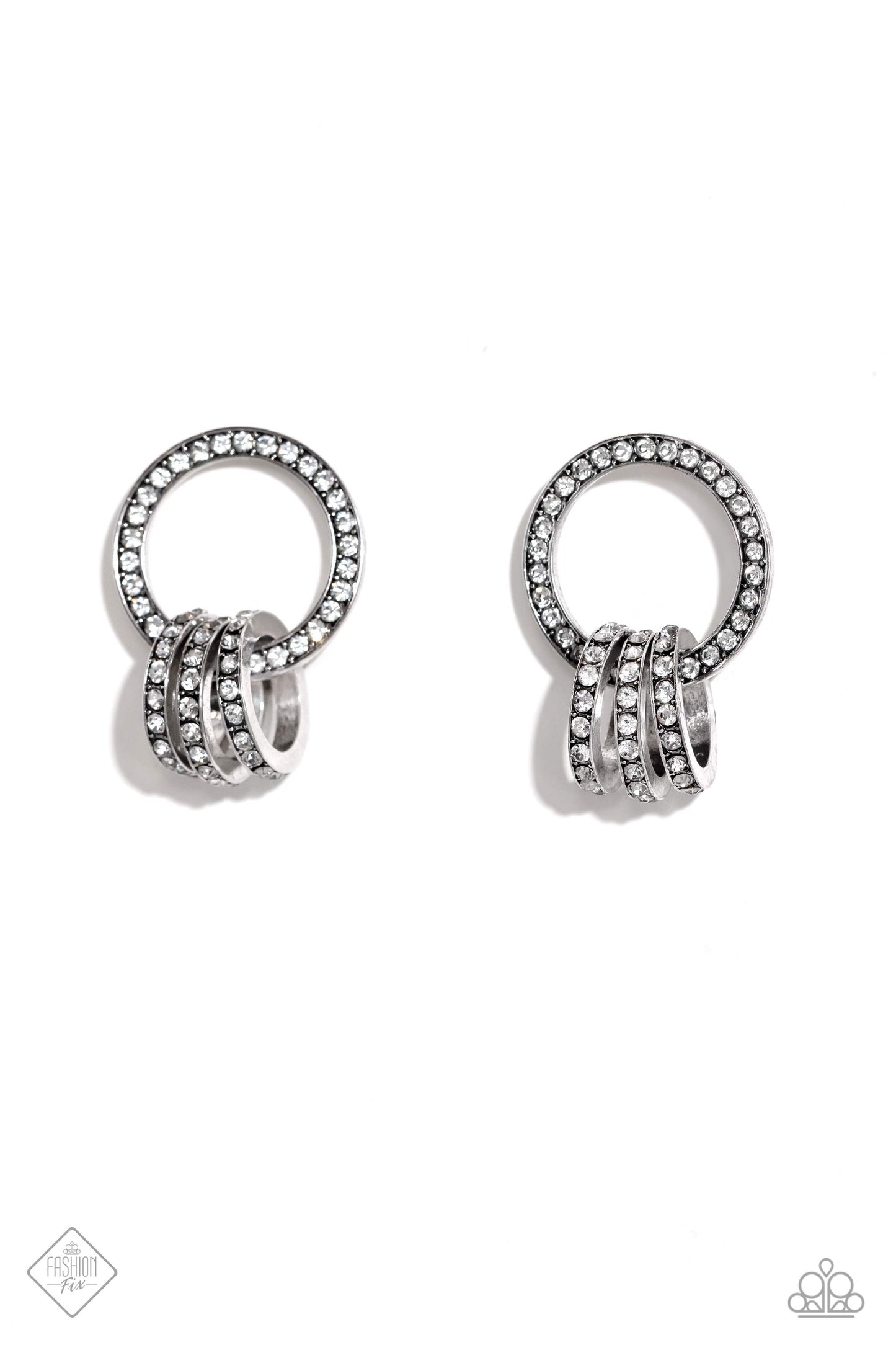 Adorned Allegiance - White Rhinestone Silver Circle Post Earrings - Fashion Fix