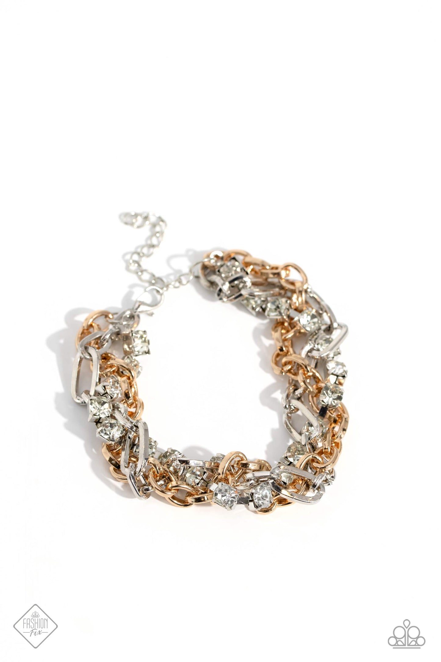 Two-Tone Taste - Multi Silver Gold Chain Rhinestone Clasp Bracelet - Fashion Fix