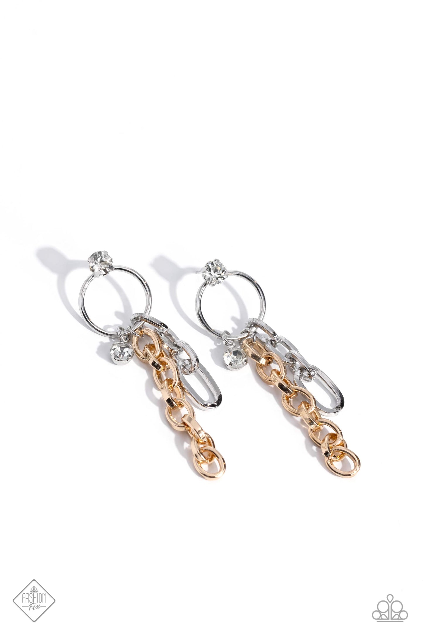 Two-Tone Trendsetter - Multi Silver and Gold Rhinestone Post Earrings - Fashion Fix