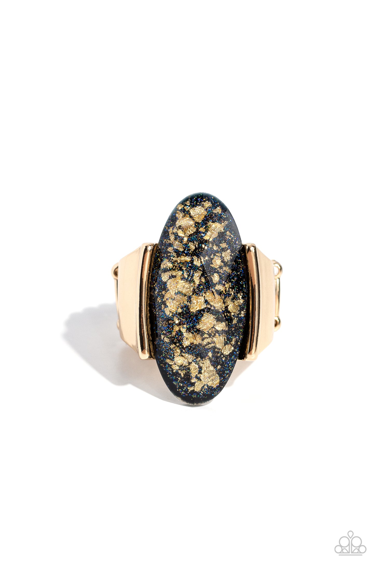 Shimmery Sovereign - Black with Gold Fleck Oval Ring