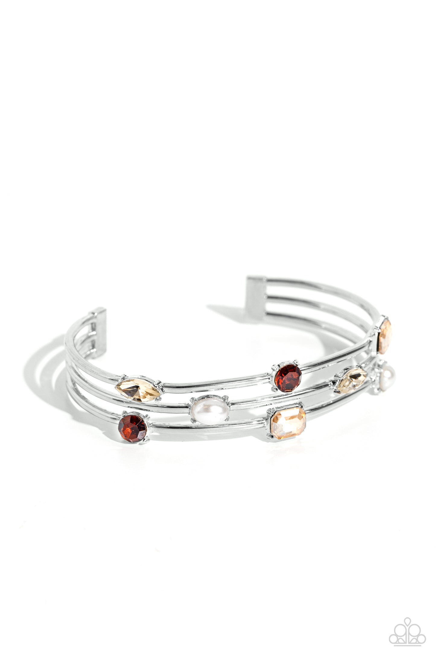Honest Heirloom - Multi Brown Topaz Champagne Gem Silver Cuff Bracelet