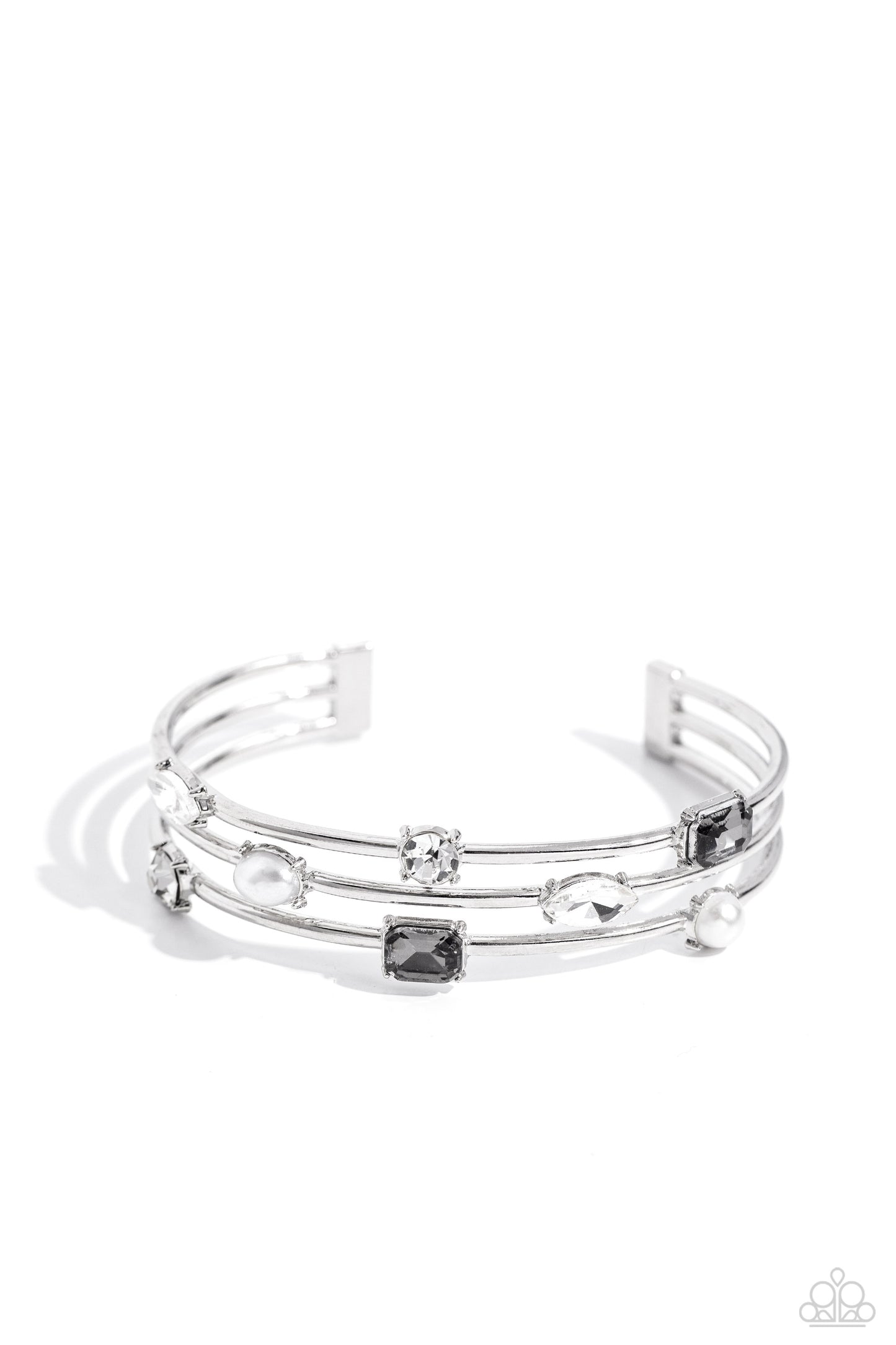 Honest Heirloom - Multi Silver Gray White Gem Silver Cuff Bracelet