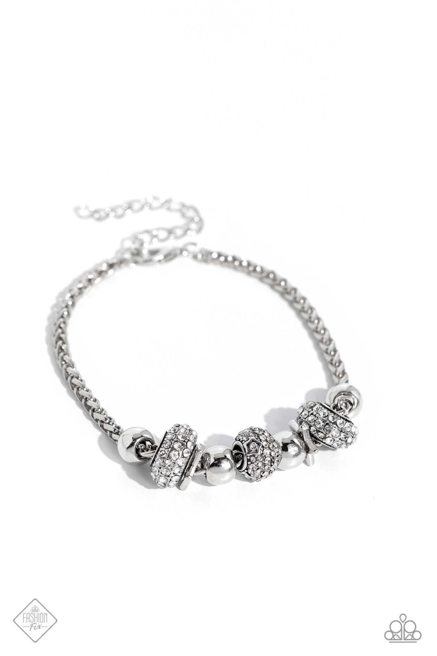 Draped Dedication - White Rhinestone Silver Clasp Bracelet - Fashion Fix