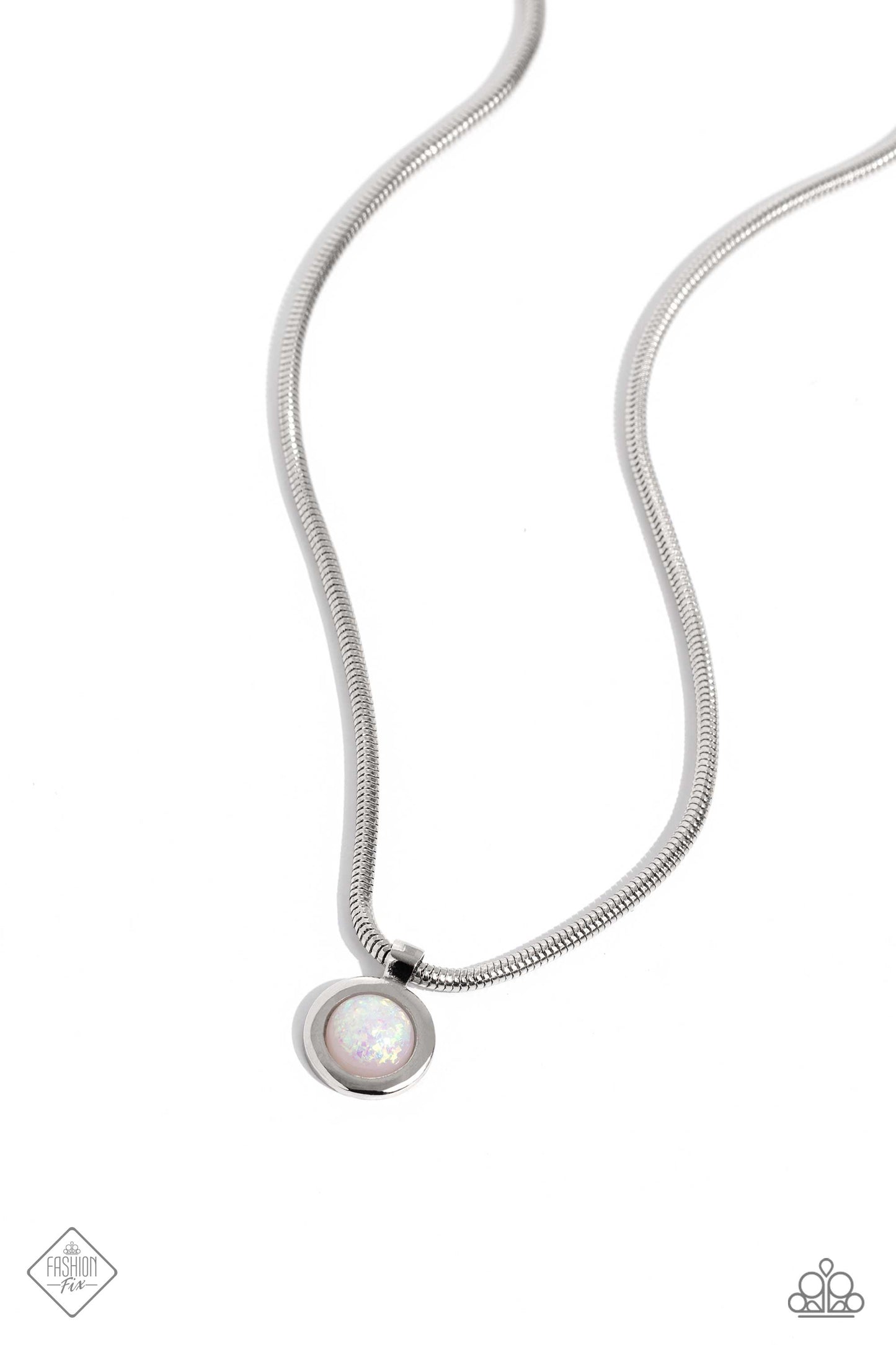 High-Strung Habit - White Iridescent Bead Silver Snake Chain Short Necklace - Fashion Fix