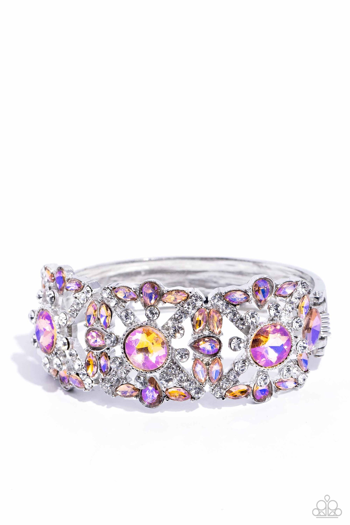 Shimmering Solo - Orange UV Iridescent Gem Silver Hinged Bracelet - Life of the Party