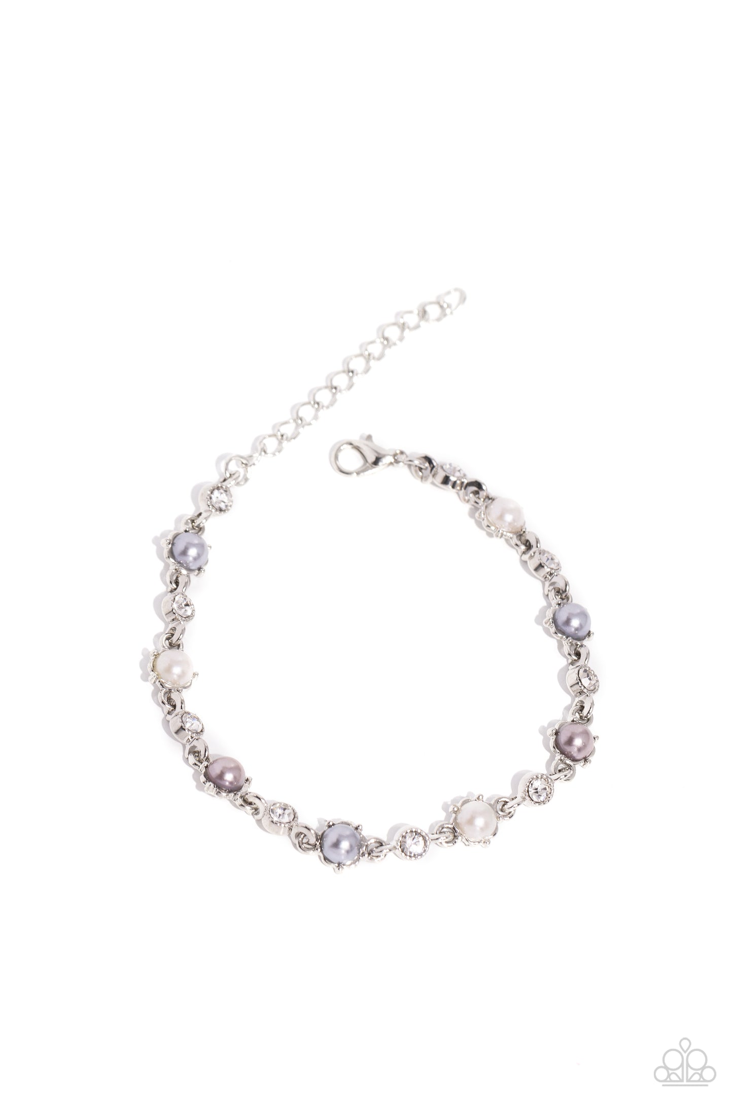 Particularly Pronged - Silver Pearl and White Gems Clasp Bracelet