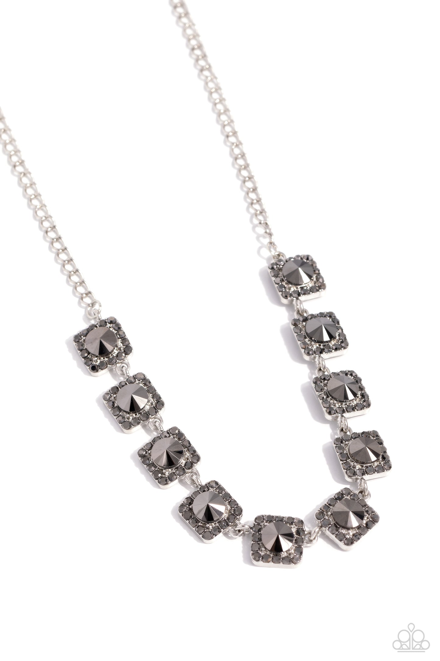 Jump SQUARE - Silver Hematite Rhinestone Short Necklace