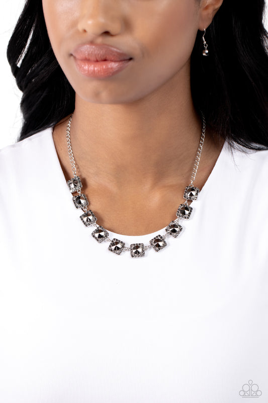 Jump SQUARE - Silver Hematite Rhinestone Short Necklace