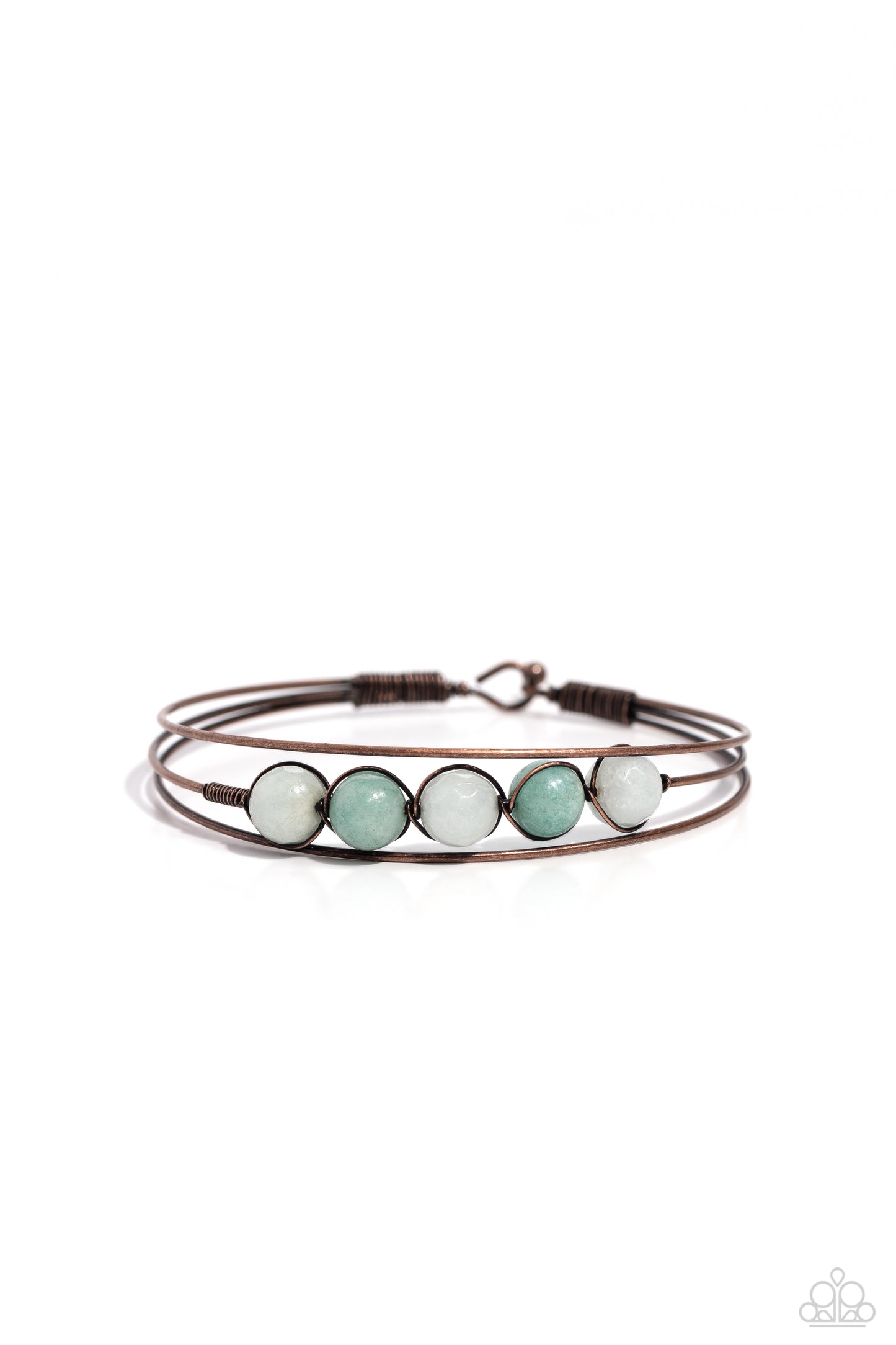 Suspended Symmetry - Copper Jade Stone Bangle Hook and Eye Bracelet