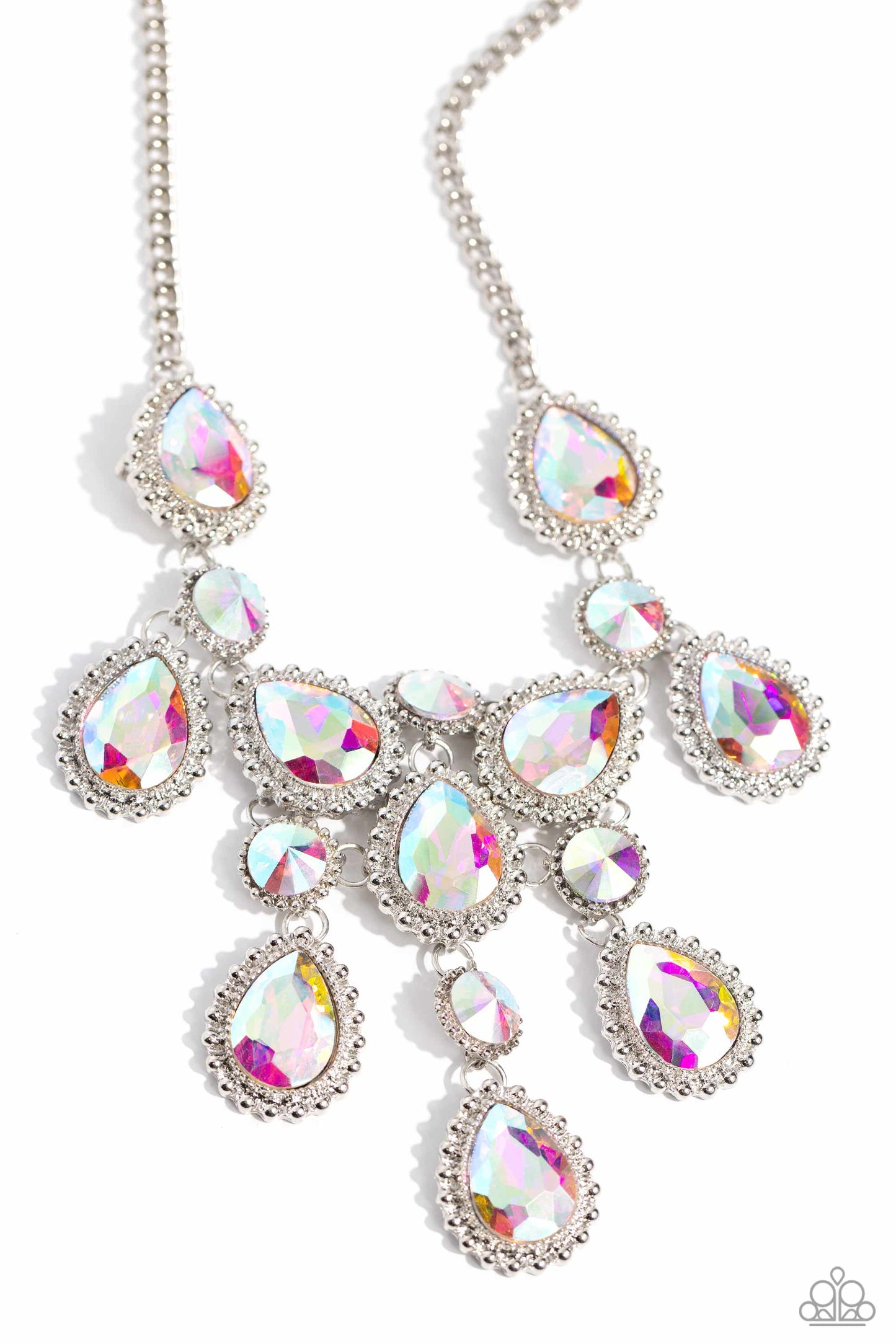 Dripping in Dazzle - Multi Iridescent Gem Silver Short Necklace - Life of the Party