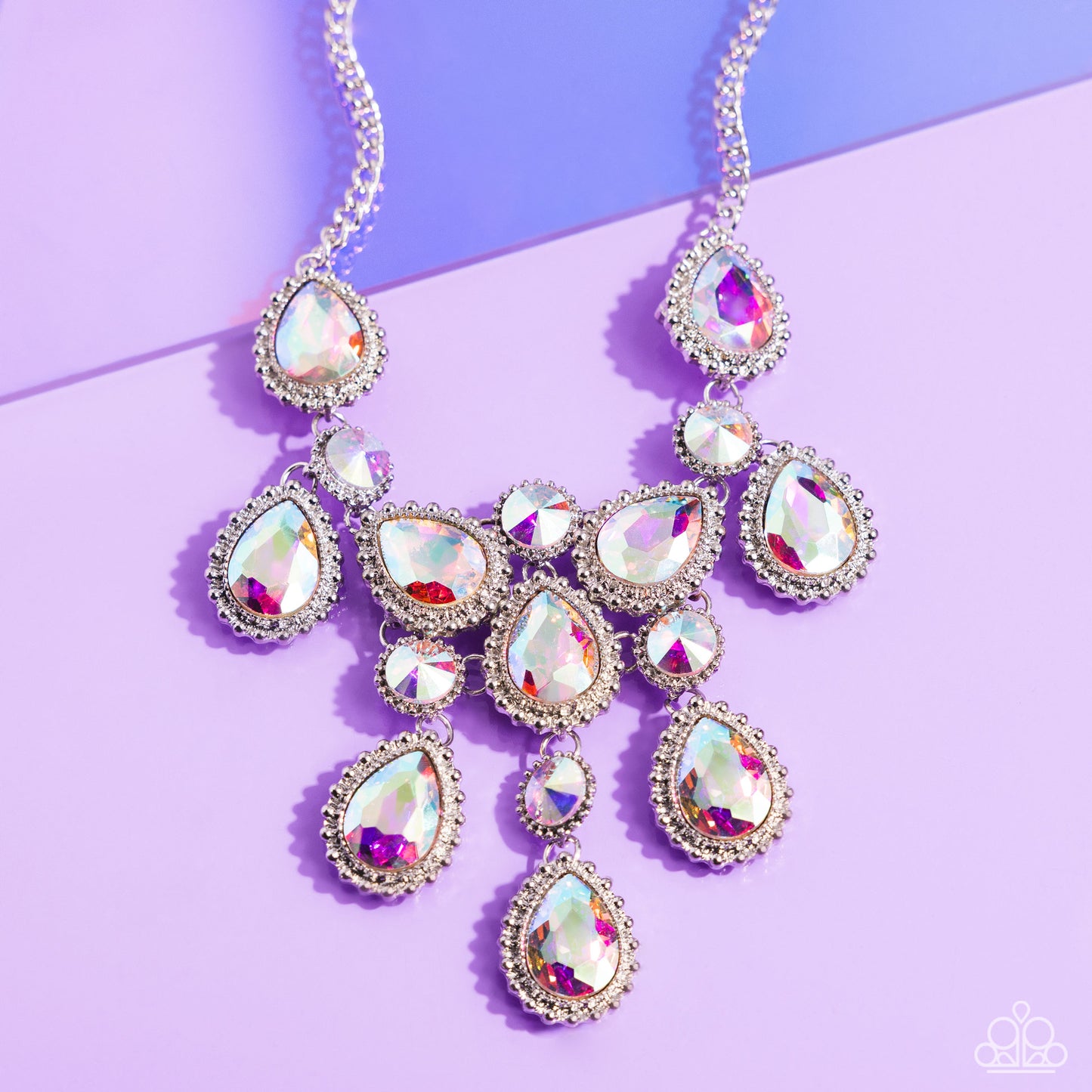 Dripping in Dazzle - Multi Iridescent Gem Silver Short Necklace - Life of the Party