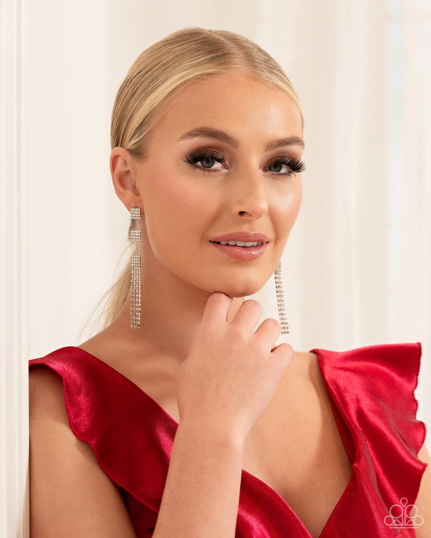 Fiercely Free-Falling - White Rhinestone Silver Tassel Post Earrings
