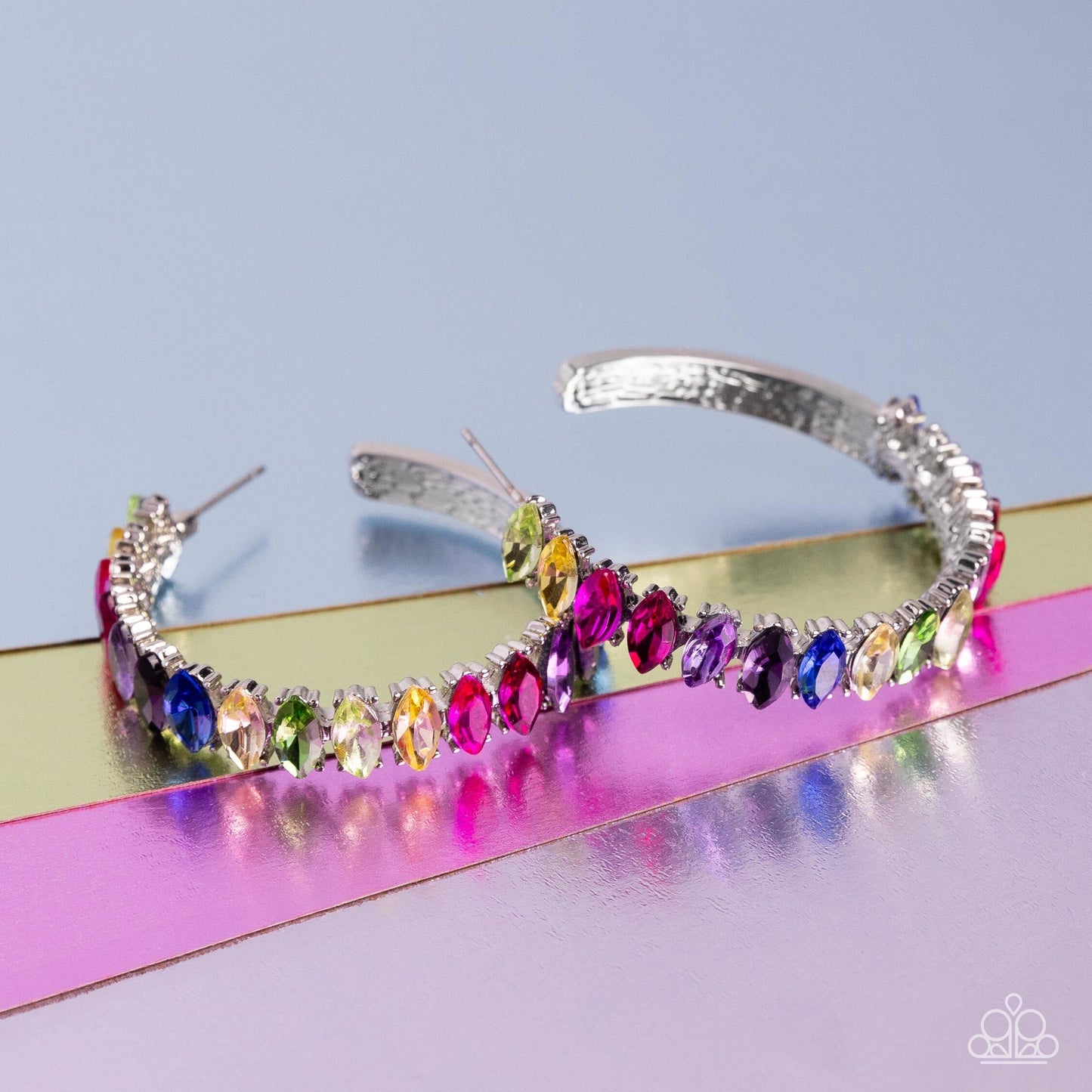 Rainbow Range - Multi-Color Gem Silver Post Hoop Earrings - Life of the Party Exclusive