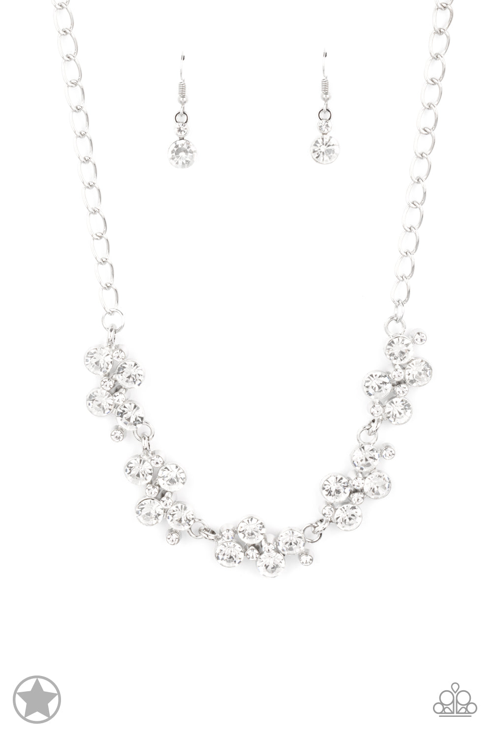 Hollywood Hills - White Rhinestone Blockbuster Short Necklace - Blockbuster