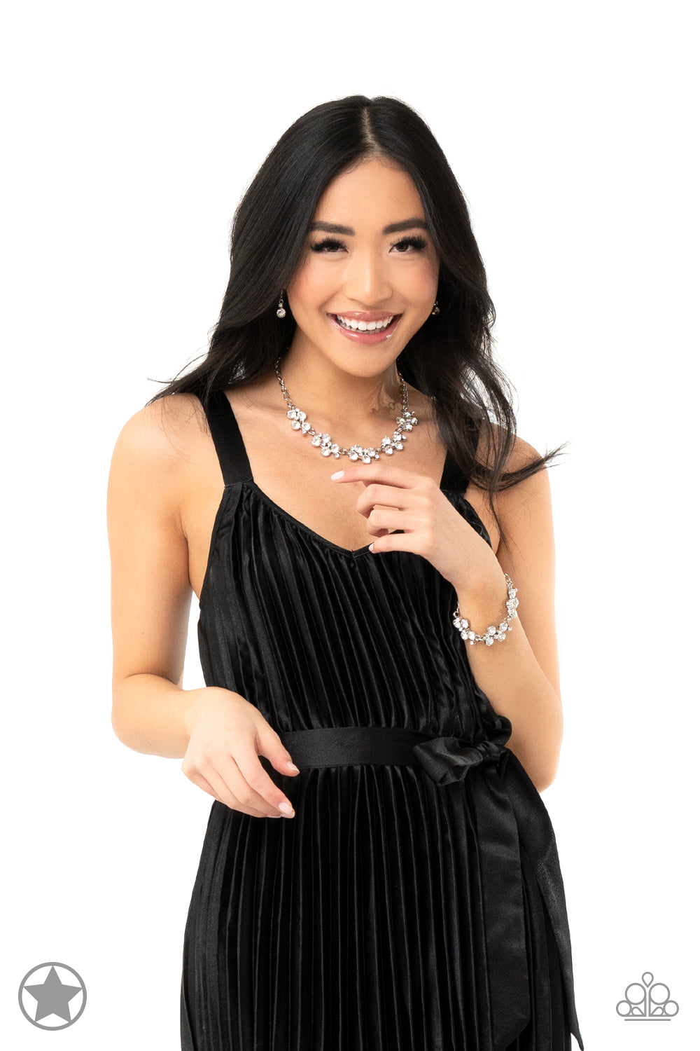 Hollywood Hills - White Rhinestone Blockbuster Short Necklace - Blockbuster