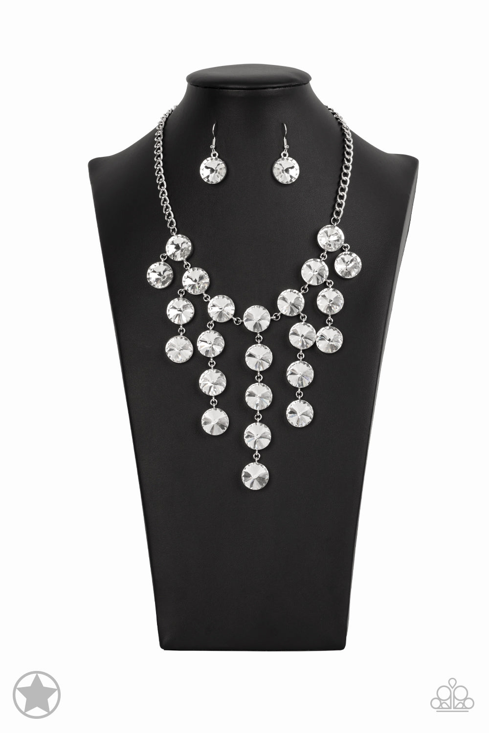 Spotlight Stunner - White Gem Fringe Silver Short Necklace - Blockbuster