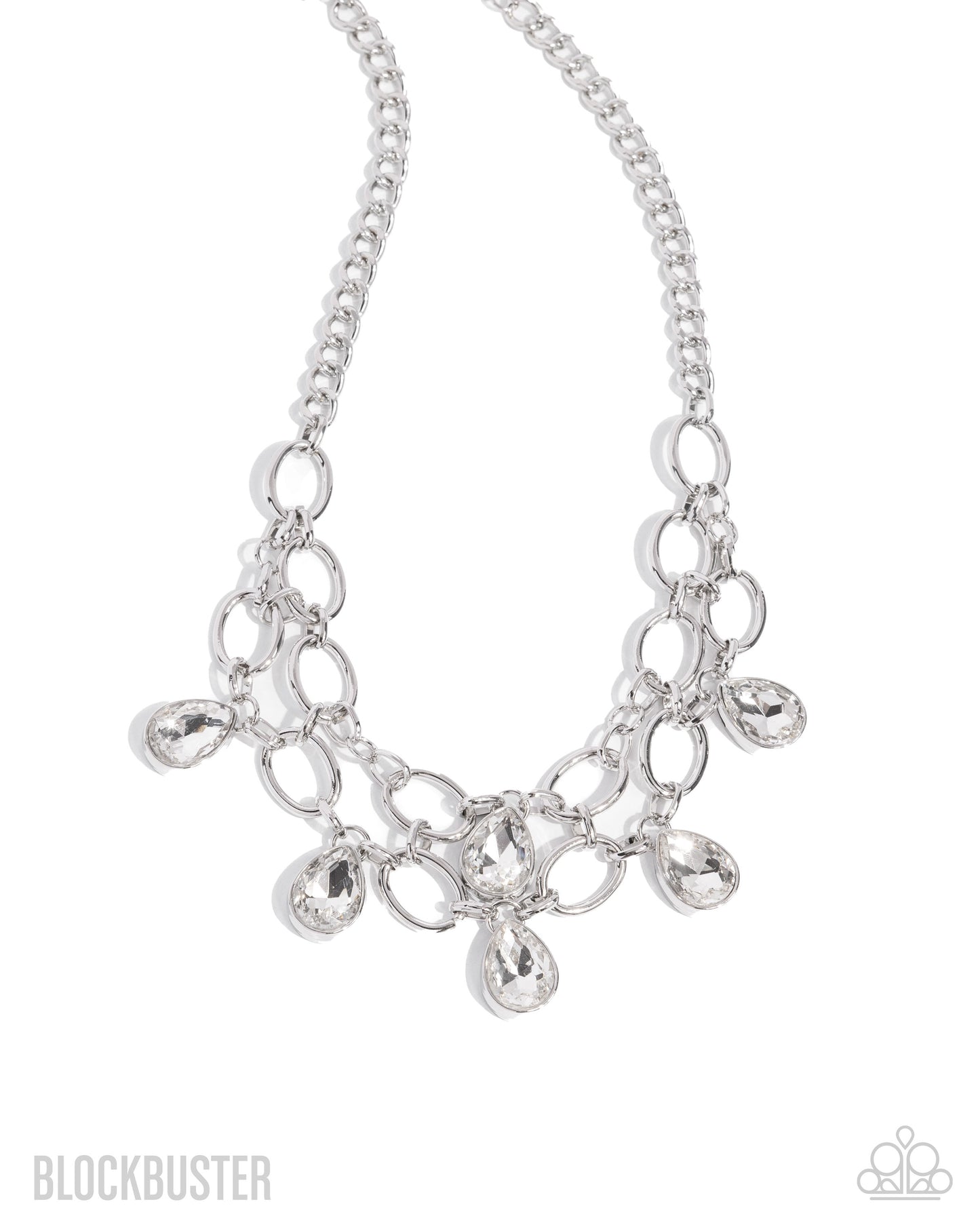 Show-Stopping Shimmer - White Rhinestone Silver Short Necklace - Blockbuster