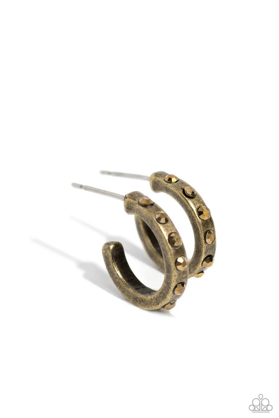 Gallant Glitz - Brass Aurum Rhinestone Tiny Hoop Earrings