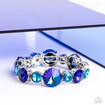 Refreshing Radiance - Blue UV Iridescent Gem Silver Stretchy Bracelet - Life of the Party