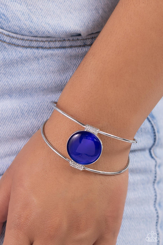 Candescent Cats Eye - Blue Cat's Eye Silver Cuff Bracelet