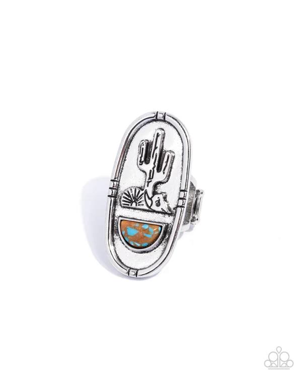 Southwestern Sketch - Brown and Turquoise Stone Silver Cactus Ring - 2024 Convention Exclusive