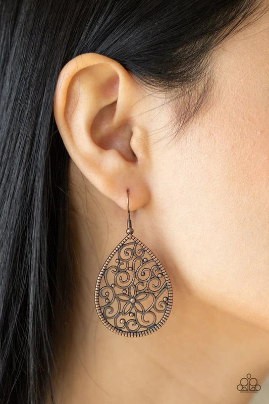 Tour de Garden - Copper Teardrop Floral Filigree Earrings