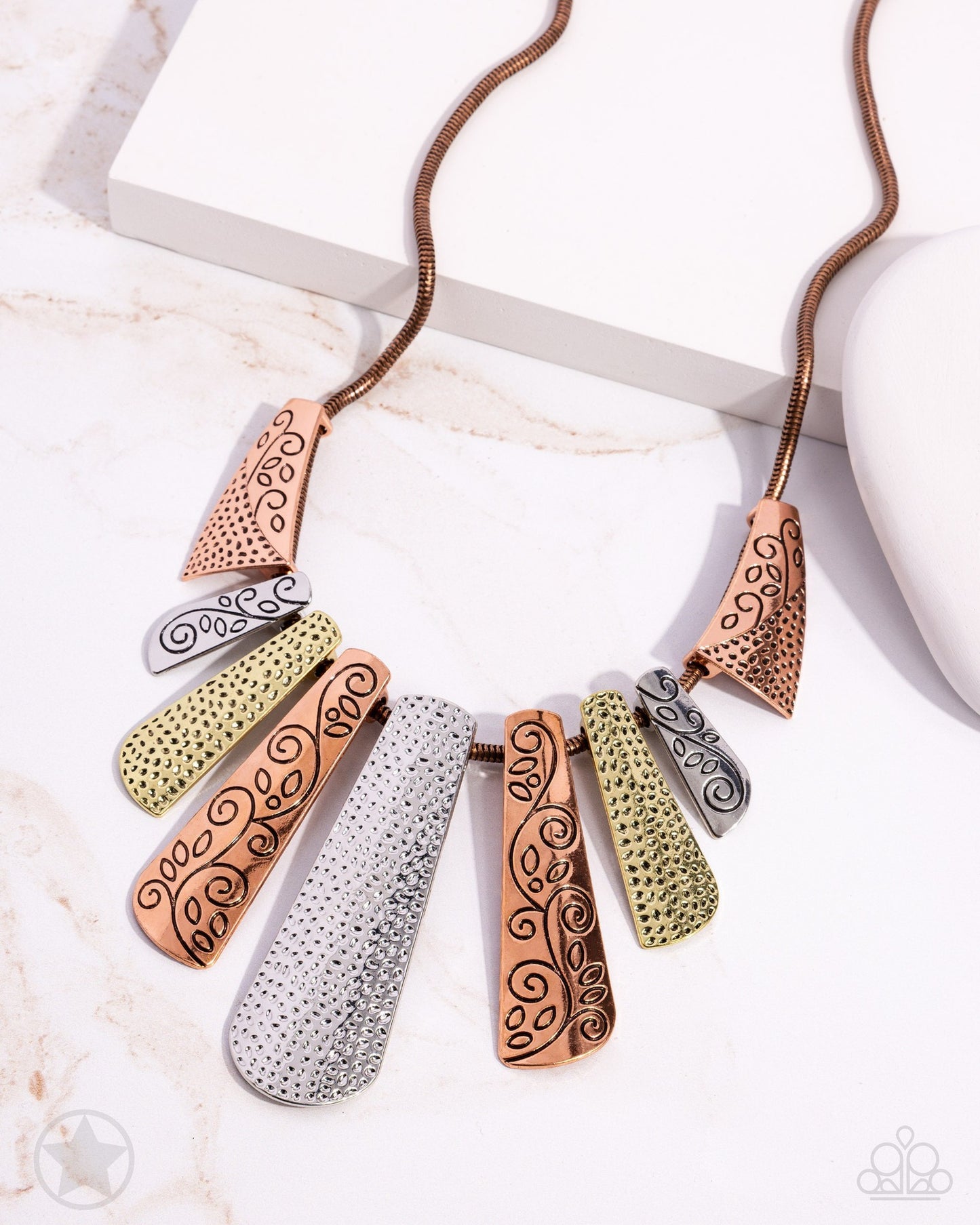 Untamed - Copper Silver Brass Mixed Metal Plate Statement Short Necklace - Blockbuster