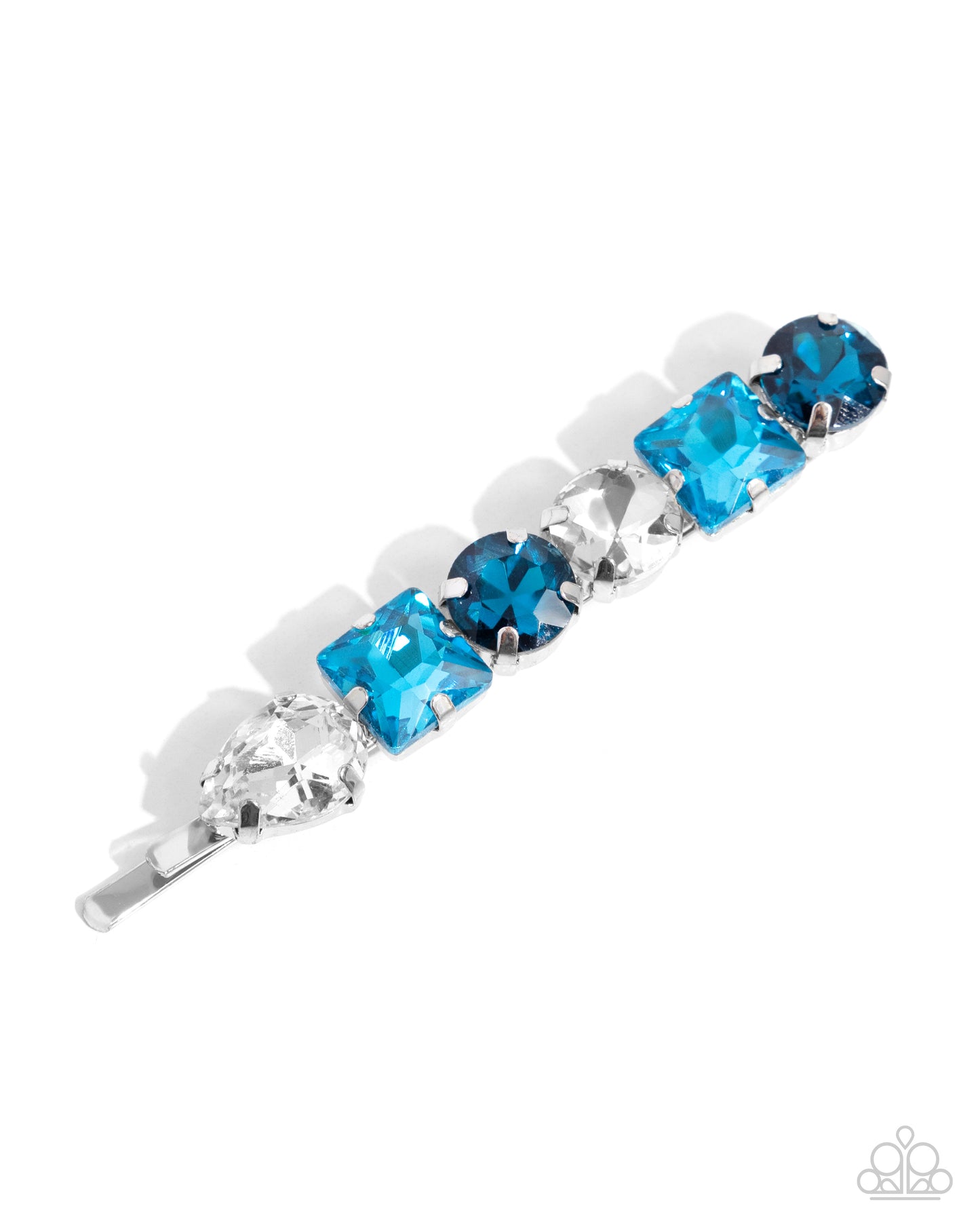 Emblazoned Elegance - Blue Gem Silver Hair Clip