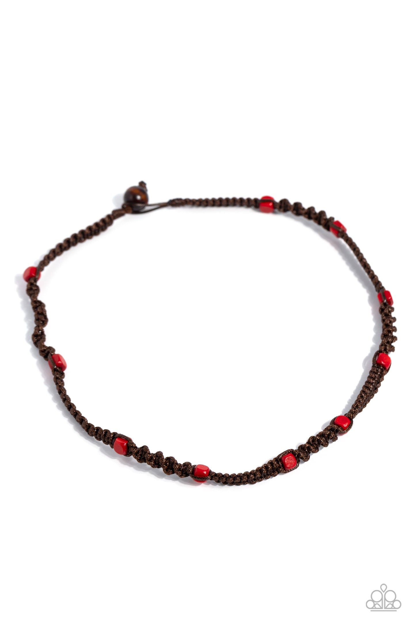 Scenic Climb - Red Bead Brown Cord Urban Necklace