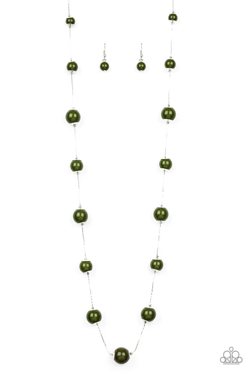 5th Avenue Frenzy - Green Bead Silver Dainty Chain Long Necklace