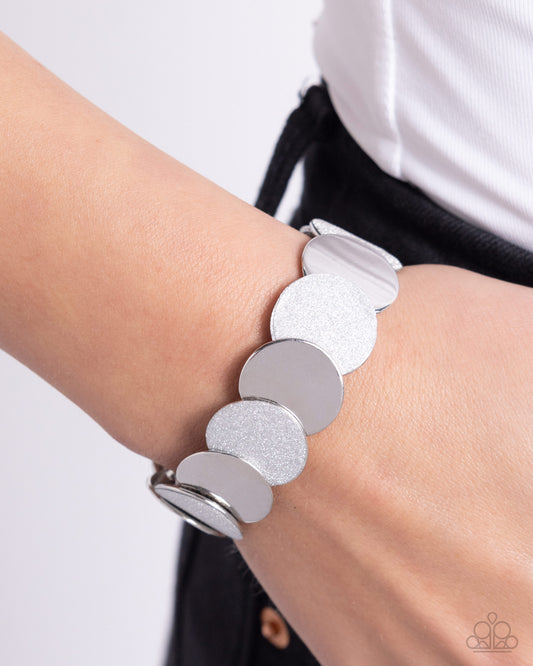 Demurely Disco - Silver Shiny Textured Disc Stretchy Bracelet